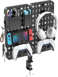 KDD 7 in 1 Clamp-on Desk Pegboard - No Drill Desk Side Storage with Phone Stand/Pen Holder/Storage Box/Headset & Controller Holder/Hooks, Detachable Gaming Pegboard for Office & Home Desktop Organizer