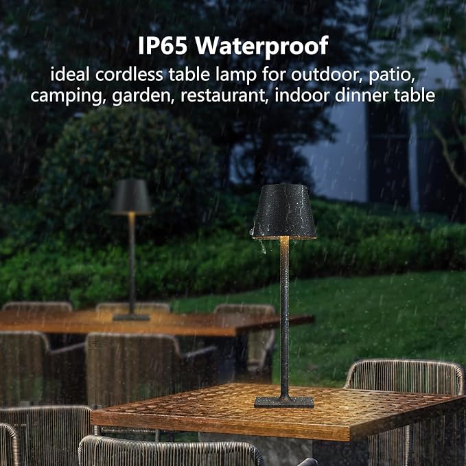 4 Pack Cordless Table Lamps, Portable Rechargeable Lamp, 6000mAh Battery Operated, 3 Color Dimmable LED Table Light for Restaurant/Bedroom/Outdoor Party/Camping/Cafe Night Light(Black)