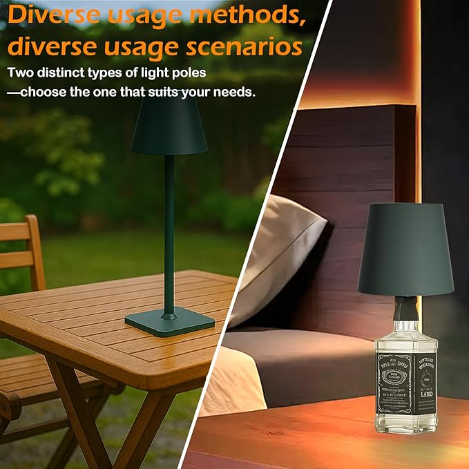 2 Pack Minimalistic Cordless Table Lamps - 2000mAh Rechargeable, Touch Control, 3 Colors Stepless Dimming LED Bottle Lamp Kit for Home & Camping