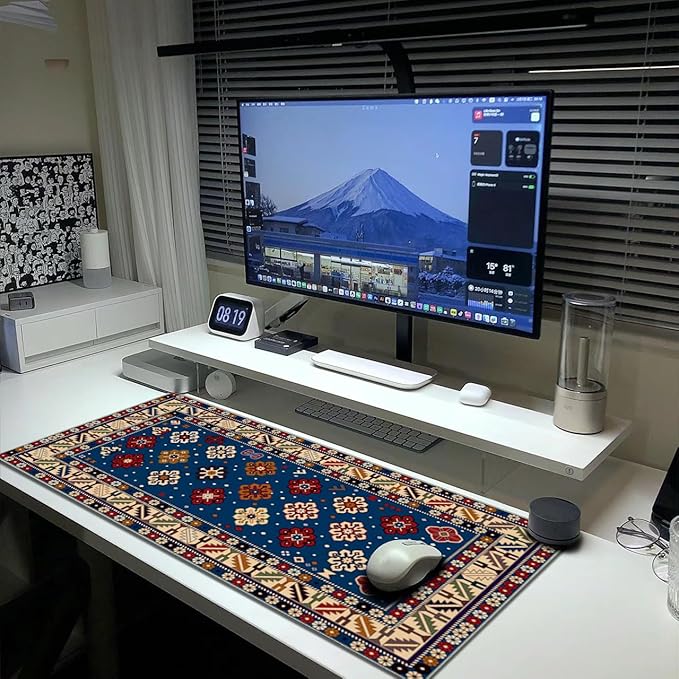 Persian Rug Mouse Pad Extended Large Gaming Mousepad XL Big Long Oversized Desk Mat Stitched Edges 31.5 X 11.8 Inch for Home Office