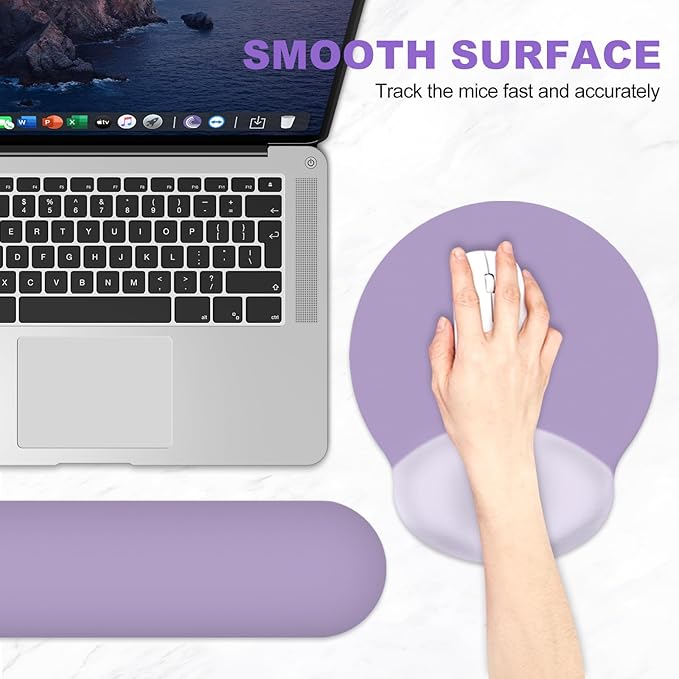 AIMSA Mouse Pad with Wrist Rest Support, Keyboard Wrist Rest Set, Ergonomic Memory Foam Mousepad for Computer Keyboard, Easy Typing and Pain Relief, Purple