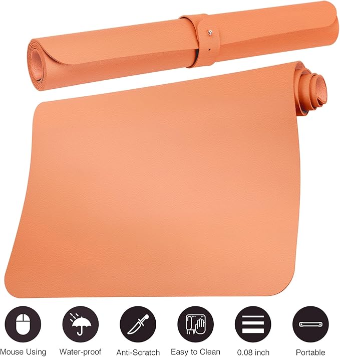 Boutilon Leather Desk Pad Protector,Non-Slip Mouse Pad,Laptop Desk Pad,Office Mouse Mat,Waterproof Leather Desk Blotter,Desk Writing Pad for Office and Home (S-Orange Pink,24"x 14")