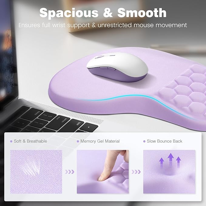 Ospelelf Ergonomic Mouse Pad and Keyboard Stand Wrist Rest Set, Memory Foam Comfort, Wrist Support for Typing, Office Desk Accessories, Purple