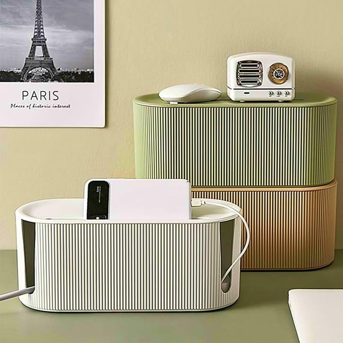 Cable Management Box,Desk Cord Organizer with Groove Cover,Plastic Cord Hider Box,Large Cable Box Organizer,Power Socket Management for TV/Computer/Router/Games Console Cable Storage (Green)