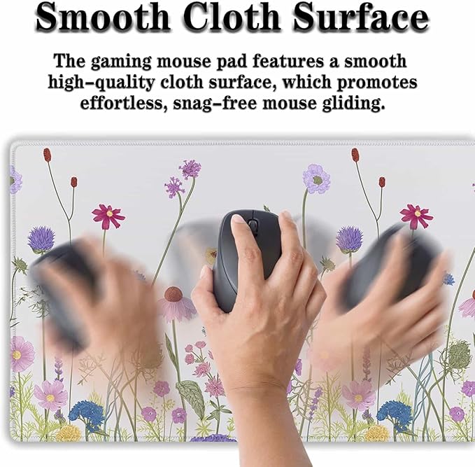 Desk Mouse Pad Flower Keyboard Mat, Mouse Pads Office Desk Pad, The Mousepad Non-Slip Rubber Base Waterproof with Stitched Edges, 35.4" X 15.7" for Work/Game/Office/Home Floral Nature Plant