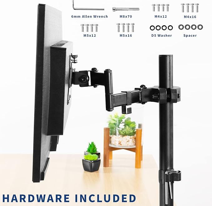 VIVO Steel Universal Full Motion Pole Mount Monitor Arm with Removable 75mm and 100mm VESA Plate, Fits 17 to 32 inch Screens, Black, MOUNT-POLE01A