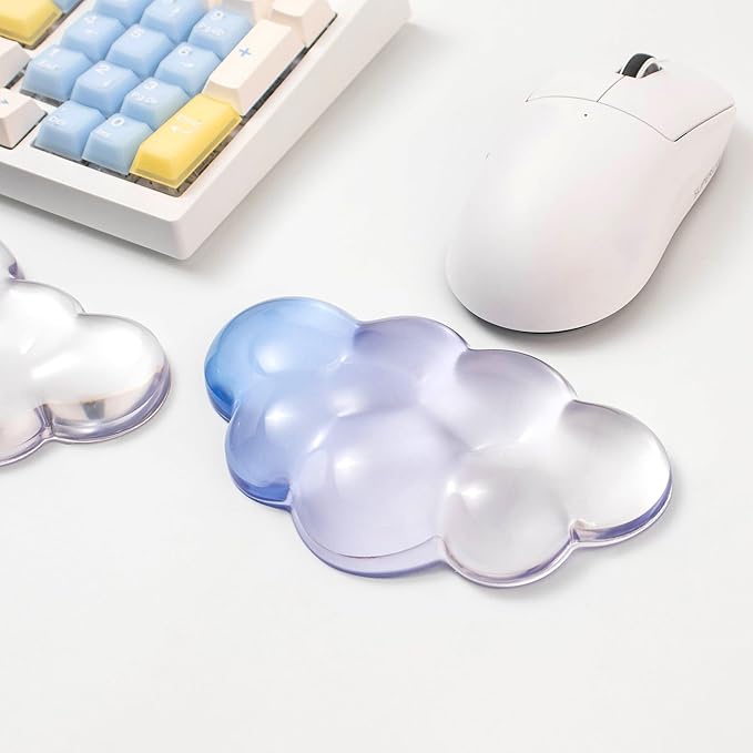 Gel Keyboard Wrist Rest Cloud Set, Clear Ergonomic Wrist Support and Arm Support Keyboard Rest for Typing Pain Relief, with Non-Slip Soft Washable Wrist Rest(Blue White)