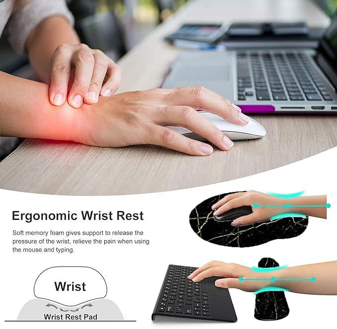Keyboard Wrist Rest and Mouse Pad, Ergonomic Memory Foam Mouse Pad Wrist Support, Non-Slip Mouse Pad and Keyboard Wrist Support, Comfortable Mousepad with Wrist Rest for Game, Office