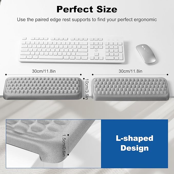 L-Shaped Arm Rest for Desk(2-Piece) Made of Memory Foam,Footrest for Under Desk at Work.Ideal for Office and Home Use.Reduces Typing Fatigue and Enhances Comfort During Work Or Gaming（Gray）
