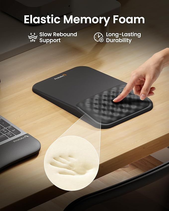 ProtoArc MP50 Ergonomic Mouse Pad with Wrist Rest, PU Leather Mousepad with Massage Design, Soft Memory Foam and Non-Slip PU Base for Desk, Home, Office, 12x8 Inches, Black