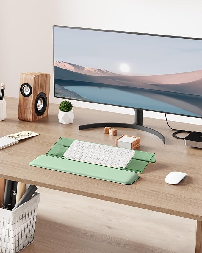 Computer Keyboard Wrist Rest Stand for Desktop, Keyboard Riser Holder with Wrist Pad for Office Desk, Home, School (Green)