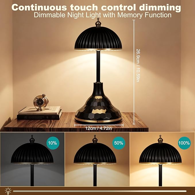 Touch lamp,night light for kids,rechargeable light,suitable for bedrooms, desks,terraces,and outdoor tables. Dimmable LED eye-protection night light,also an ideal Christmas gift for teenagers.(Black)