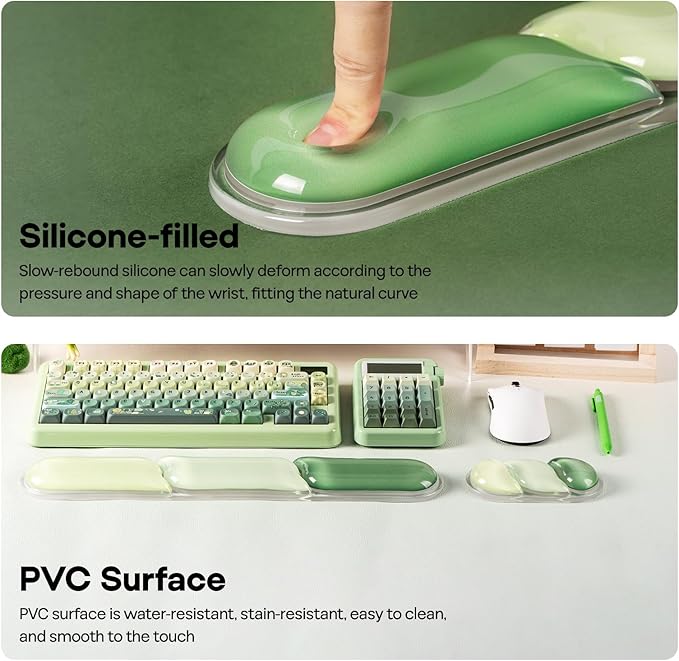 EPOMAKER CloudGel Wrist Rest for Keyboard and Mouse, 2 Pieces Silicone Wrist Support, Anti-Slip Rubber Bottom, Ergonomic Design, Suitable for Office/Computer/Laptop/Gaming (Green)