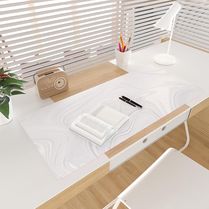Colorful Star White Marble Large Mouse Pad, Waterproof Office Desk Mat, Non-Slip Computer Gaming Mouse Pad, XXL PC Laptop Protector Pads, PU Leather Desk Writing Pads for Office Home, 31.5" x 15.7"