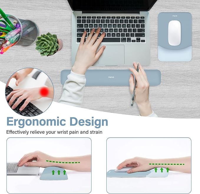 MOSISO Wrist Rest Support for Mouse Pad&Keyboard Set, Rectangular Ergonomic Mousepad Non-Slip Base Home/Office Easy Typing Pad with Neoprene Cloth&Raised Silicone Lining, Aquamarine