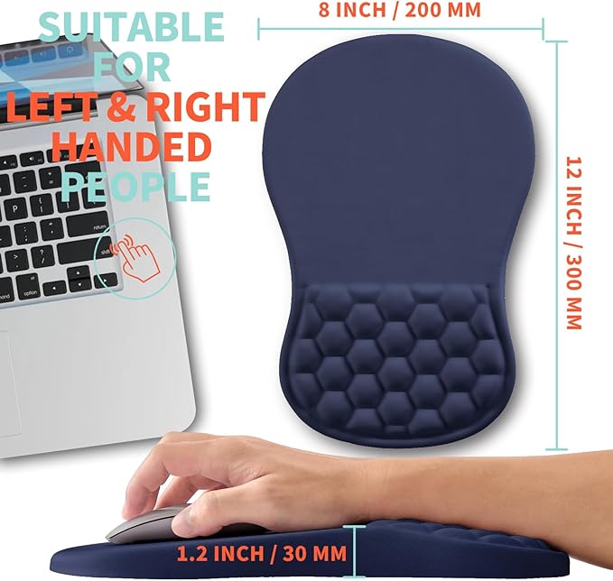 Ergonomic Mouse Pad Wrist Support with Memory Foam Massage Bulge, Carpal Tunnel Mousepad Wrist Rest for Mouse(12x8 inch, Dark Blue)