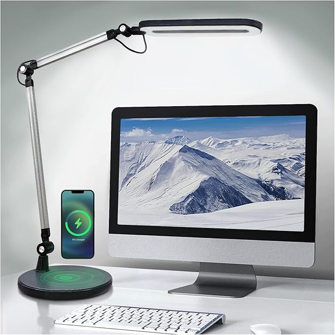 OTUS LED Architect Desk Lamp with Wireless Charging Base, Adjustable Swing Arm, 32 in Tall, 11.8 in Panel, 3 Color Modes, 12 Dimmable Levels, for Home Office Reading Study