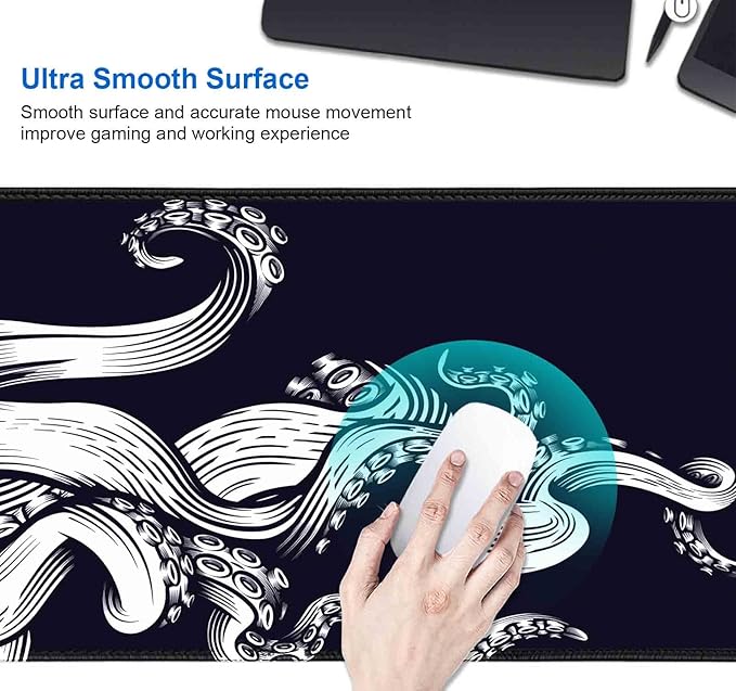 IMAYONDIA Large Gaming Mouse Pad (35.4x15.7 in), Octopus Desk Mat, Full Desk Mousepad, XL XXL Extended Big Mouse Pad, Keyboard Mouse Pads for Desktop, Laptop Computer Accessories- Black and White