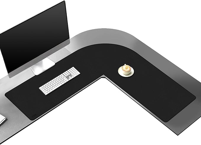 Vyaaa Corner Desk Mat, (39.4"+ 39.4") x 13" PU Leather L Shaped Desk Mat, Reversible L Shaped Corner Desk Pad, XL Gaming Mouse Pad for Computer, Gaming, Writing, Home and Office(Black)