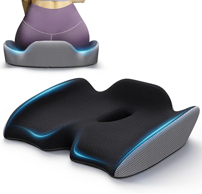 Benazcap Large Ergonomic Seat Cushion for Office Chair, Coccyx & Lumbar Support Pillow, Memory Foam Seat Cushions for Office Chairs