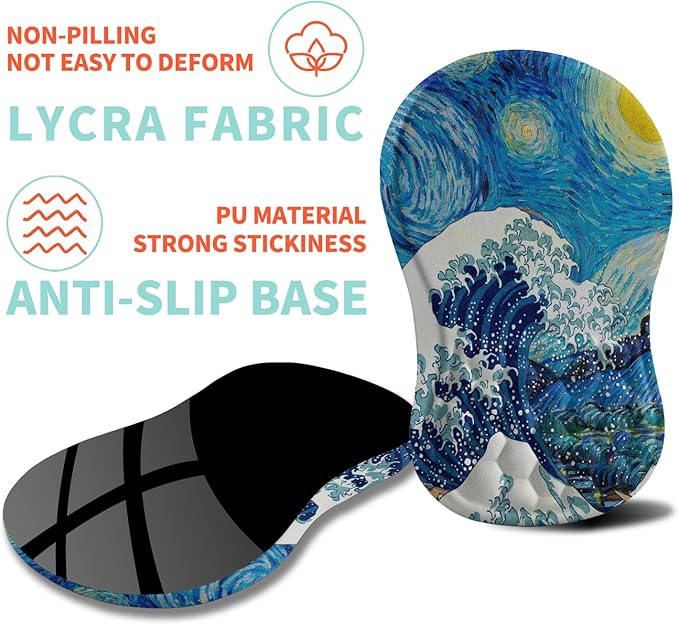 Ergonomic Mouse Pad Wrist Support with Memory Foam Massage Bulge, Carpal Tunnel Mousepad Wrist Rest for Mouse(12x8 inch, Wave Starry)