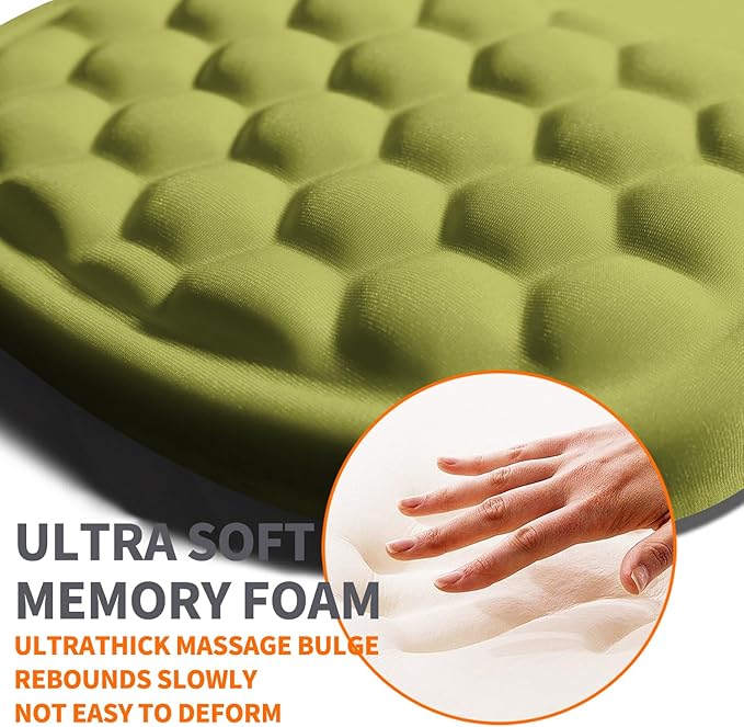 Ergonomic Joint Wrist Support Mouse Pad with Memory Foam Cushion Massage Bump, Carpal Tunnel Mousepad Slope Design for Wrist Rest, 11.8x7.9 in, Khaki Green