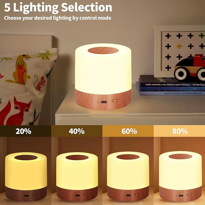 2 Pack LED Touch Bedside Table Lamp,13 RGB Colors & 5 Brightness, USB Rechargeable, Remote Control Dimmable Night Light with RGB Color Changing,Portable Lamp for Baby, Bedroom,Outdoor