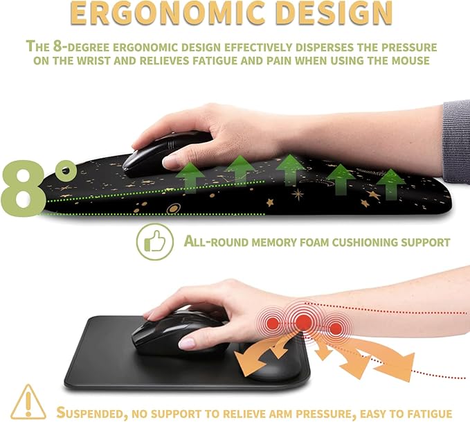 Ergonomic Wrist Rest Support Mouse Pad, Massage Design Relief Carpal Tunnel Pain, Entire Memory Foam Non-Slip, Computer Mouse Pads for Wireless, Starry Sky