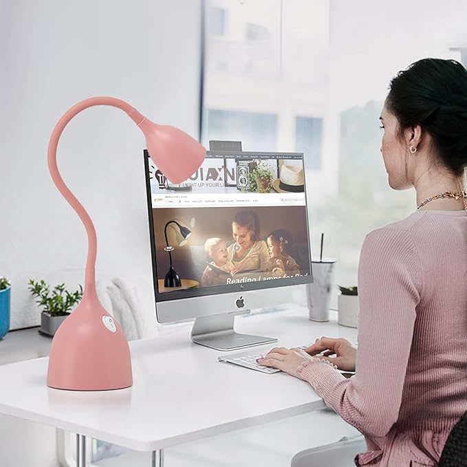 Gooseneck Desk Lamp 360° LED Flexible Reading Light Small Desk Lamps for Small Spaces Home Office Bedroom College Dorm Desk Bookshelf Nightstand Table Lamp (Pink)