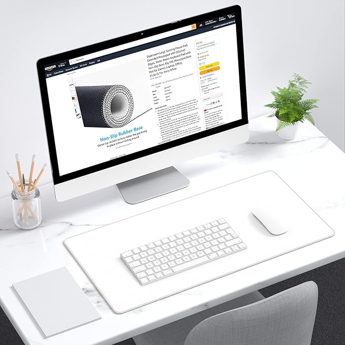 Dapesuom Large Mouse Pad, Extended Gaming Mouse Mat with Stitched Edges, Waterproof Full Size Desk Mats with Non-Slip Base, Computer Big Desktop Keyboard Pad for Laptop, Office, 23.6 x 11.8 in, White