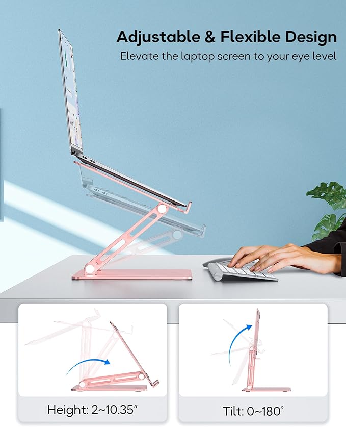 Adjustable Laptop Stand, Ergonomic Computer Stand for Desk, Aluminum Ventilated Colling Lectern Stand Compatible with MacBook Pro Air, HP, 10-15.6" All Laptops