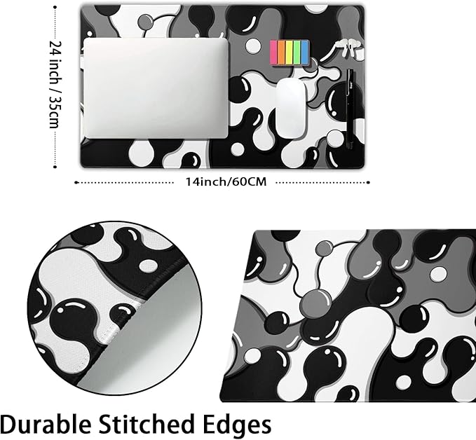 aportt Black White Grey Mouse Pad XL Large Anime Cool Geometric Japanese Extended Desk Mat 60x35 CM Non-Slip Rubber Base Stitched Edge Large Mousepad for Desk Gaming Laptop Desktop,24x14 Inch