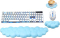 Cloud Wrist Rest Keyboard, PU Leather Memory Foam Wrist Support for Computer Keyboard, Ergonomic Keyboard Pad and Cute Mouse Wrist Pad for Gaming, Office, Computer, Easy Typing, Sky Blue