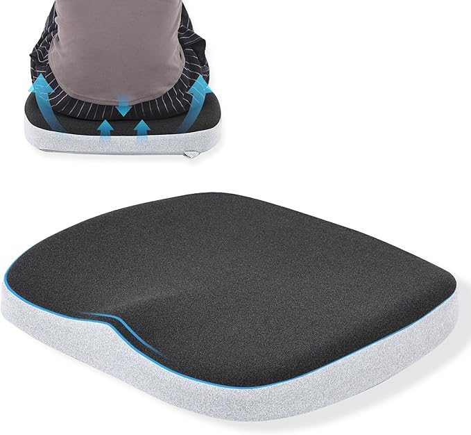 GOFORIT Molded Memory Foam Seat Cushion, Patent Dual-Layer Foam Design Office Chair Pad, Ergonomic Coccyx Cushion for Sciatica Pain Relief, Black