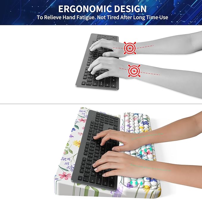 Wrist Rest for Computer Keyboard, Keyboard Wrist Rest, Ergonomic Keyboards Holder for Easy Typing Working, Wrist Pad for Keyboards with Comfortable Wrist Rest for Keyboard White Flower