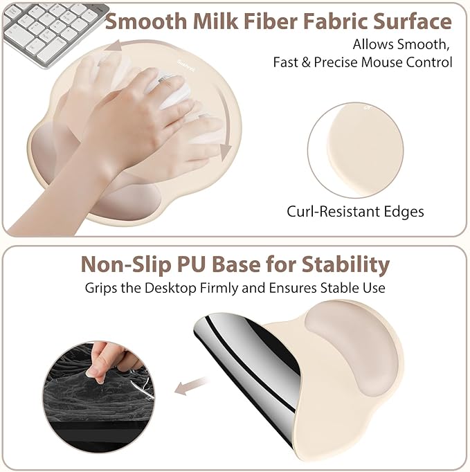 Mouse Pad and Keyboard Wrist Rest, 3-in-1 Gel Memory Foam Ergonomic Mouse Pad with Wrist Rest Set, Gaming Mousepad Arm Cushion Support for Computer Office Desk Accessories Cute Setup,Apricot
