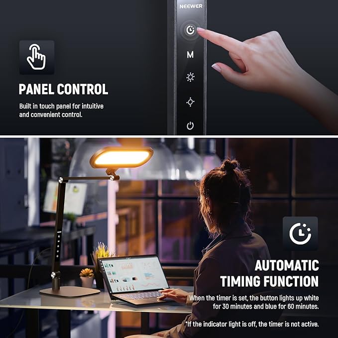 NEEWER Basics 16W Desktop LED Lamp for Home Office Video Conference Reading Lighting, Bi Color Eye Caring Foldable Dual Sided Dimmable Touch Ring Light with Desk Stand/Memory/Timer CRI95, FR16