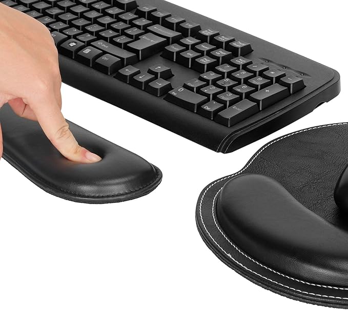 RICHEN Ergonomic PU Leather Keyboard Wrist Rest and Mouse Pad with Wrist Support, Memory Foam Set for Computer/Laptop,Gaming and Office, Comfortable for Easy Typing (PU Black)