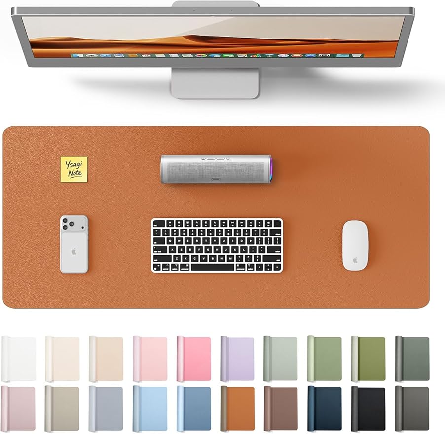 YSAGi Desk Pad Protector, Large Mouse Mat, Non-Slip PU Leather Waterproof Laptop Desk Blotter/ Writing Pad for Office and Home (23.6" x 13.8", Brown)