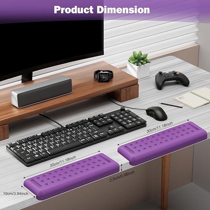 Leolee L-Shaped Desk Elbow Pads for Desk, Purple Memory Foam Arm Rest for Desk with Non-Slip Base, Ergonomic Desk Edge Cushion, Wrist Rest for Computer Keyboard, Typing, Office, Home (2 Piece)