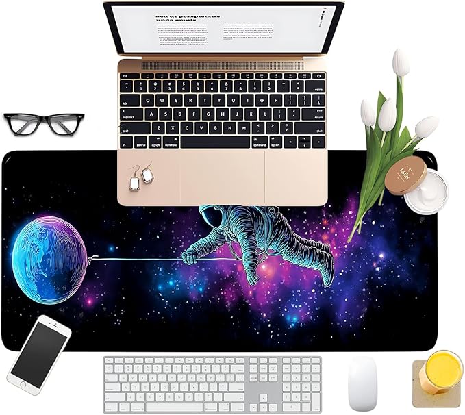 Interstellar Astronaut Extended Gaming Mouse Pad 31.5x11.8inches Large Desk Mat Anti-Slip Rubber Base & Durable Stitched Edges for Gamers Smooth Mouse Writing Surface for Desk Office/Home