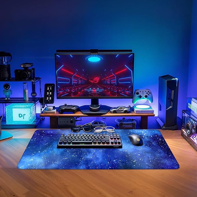 Starry Sky Extended Gaming Mouse Pad 31.5x11.8inches Large Desk Mat Anti-Slip Rubber Base & Durable Stitched Edges for Gamers Smooth Mouse Writing Surface for Desk Office/Home