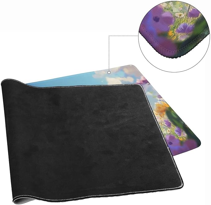 Large Ergonomic Gaming Mouse Pad Fluffy Puppy in Sunny Meadow - Cute Dog Theme with Non-Slip Base Water-Resistant Surface and Stitched Edges 40x90cm