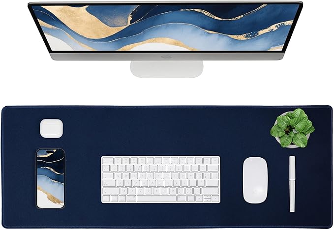 ALOANES Waterproof Mouse Pad with Durable Stitched Edge, XXXL Gaming Keyboard Pad, Non-Slip Rubber Base Mouse Mat, Extended Desk pad for Gamer, Office & Home, Dark Blue Mousepad 35.4"x 15.7"x 0.12"