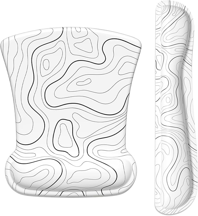 ITNRSIIET Mouse Pad Wrist Support Keyboard Wrist Rest Pad Ergonomic Mousepad Non-Slip Memory Foam Keyboard Pad Easy Typing Pain Relief Perfect for PC Laptop Gaming Office, Topographic Contour White