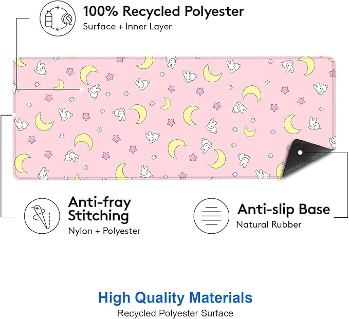 IMAYONDIA Pink Kawaii Desk Pad, Cute Moon Bunny Desk Mat Computer Pad Desktop,Laptop Protector Aesthetic Anime Mousepad Writing Pad for Office Home School,Large Gaming Mouse Pad Tarot Mat,31.5 X 11.8