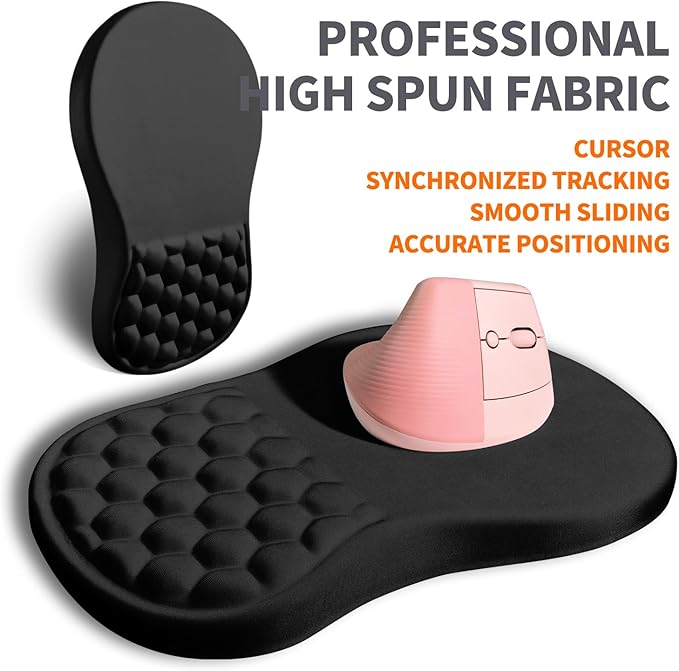 Ergonomic Joint Wrist Support Mouse Pad with Memory Foam Cushion Massage Bump, Carpal Tunnel Mousepad Slope Design for Wrist Rest, 11.8x7.9 in, Black