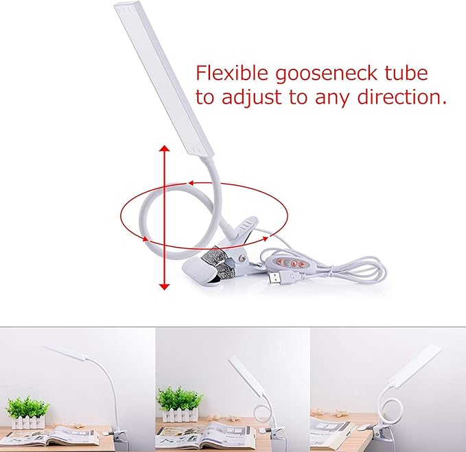 LED Desk Lamp Dimmable Eye-Caring Table Lamp Reading Light Office Light Adjustable 3 Color Modes,14 Brightness Levels, Gooseneck Flexible Clip-on Light for Studying, 5W-White