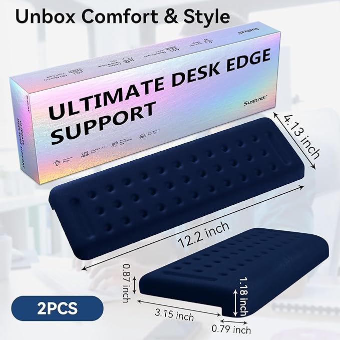 L-Shaped Desk Elbow Pad for Desk, 2-Pack Memory Foam Elbow Rest for Desk Edge Cushion, Non-Slip Ergonomic Arm Rest for Wrist, Palm & Forearm Support, Office Home, Separate Design, Dark Blue