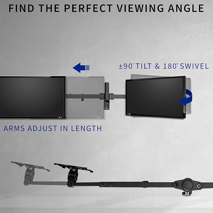VIVO Premium Dual 21 to 32 inch LCD LED Monitor Wall Mount, Heavy Duty Telescoping Arms, Flush Wall Setup, Fits 2 Screens, Black, MOUNT-TS32B